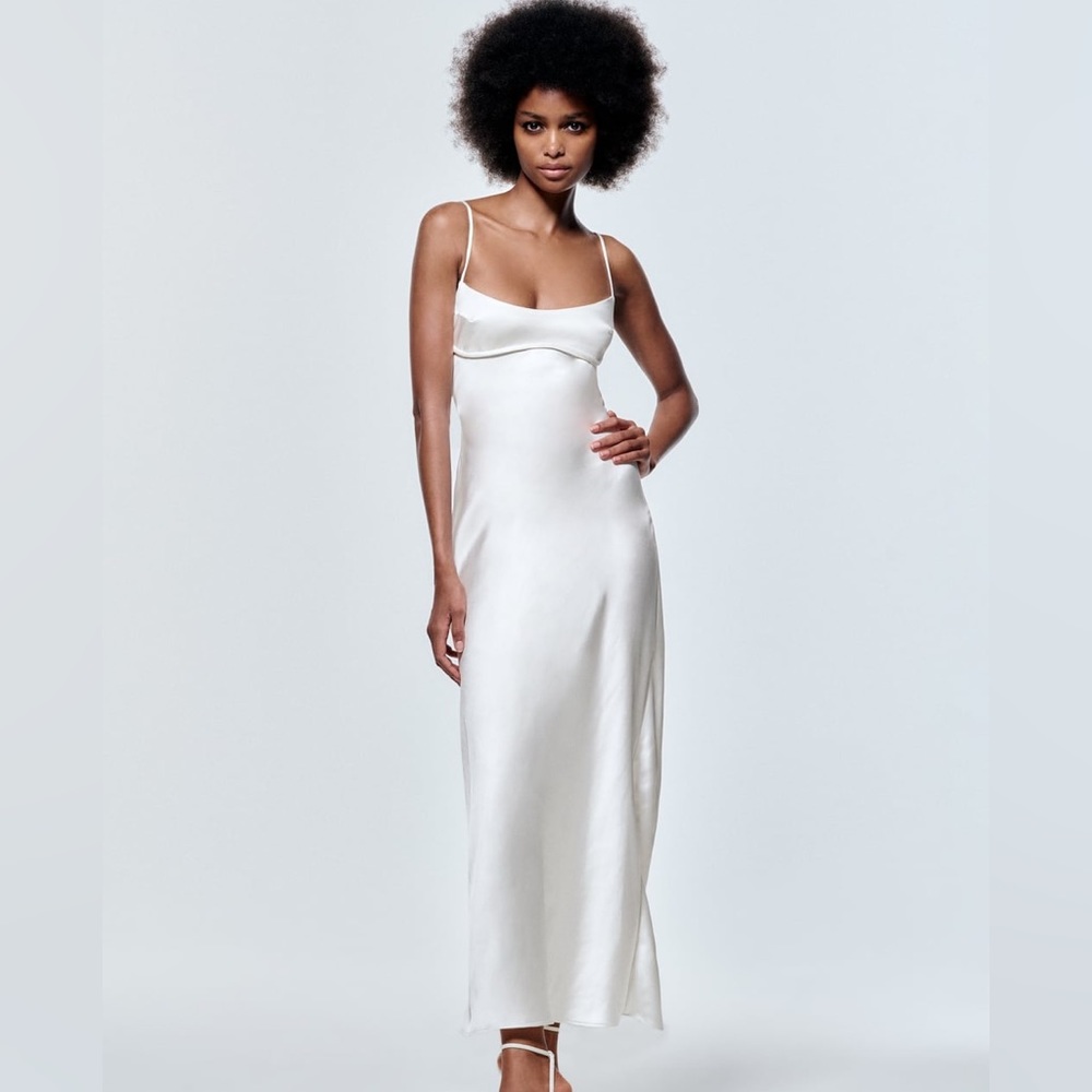 ZARA - Satin Effect Slip Dress - White - M